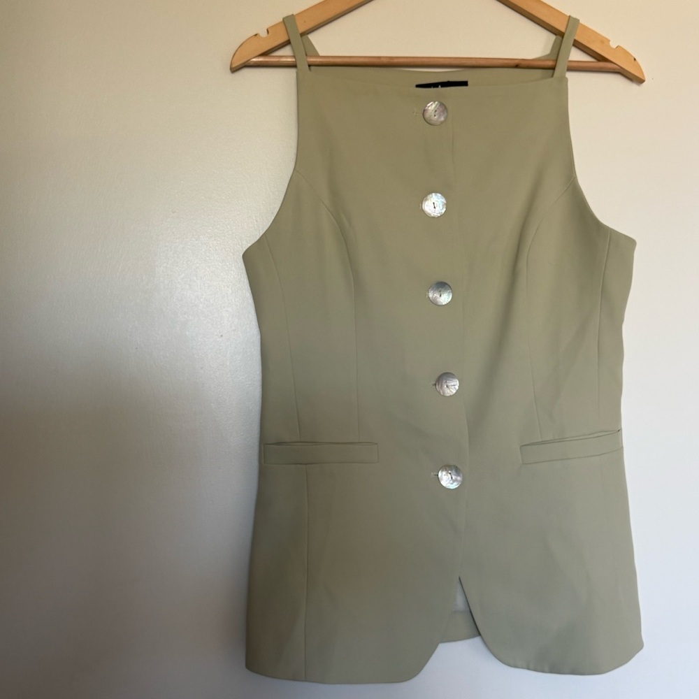 Lulus Sage Green Shell Button Detail Vest Top